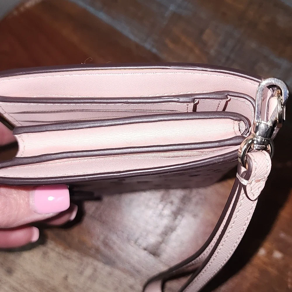 Kate Spade New York Leather Pink Stars Sparkle Wallet Clutch Wristlet